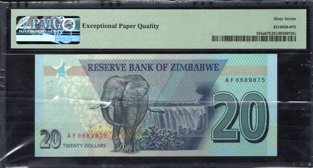 Zimbabwe - 20 Dollars 2020 - Pick # 104a - PMG 67 EPQ