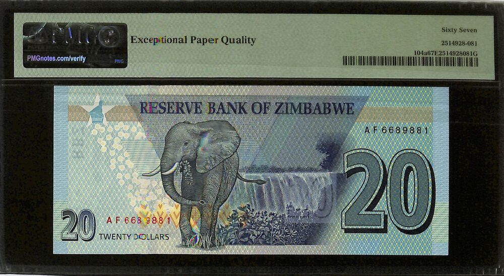 Zimbabwe - 20 Dollars 2020 - Pick # 104a - PMG 67 EPQ
