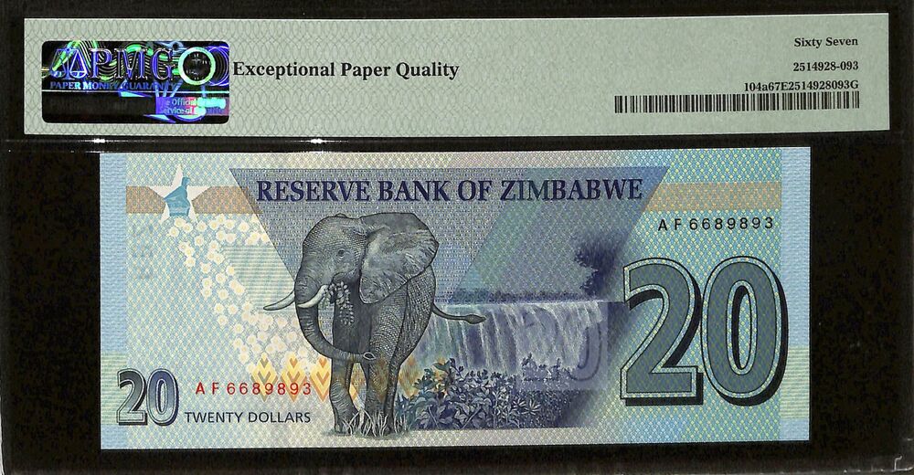 Zimbabwe - 20 Dollars 2020 - Pick # 104a - PMG 67 EPQ