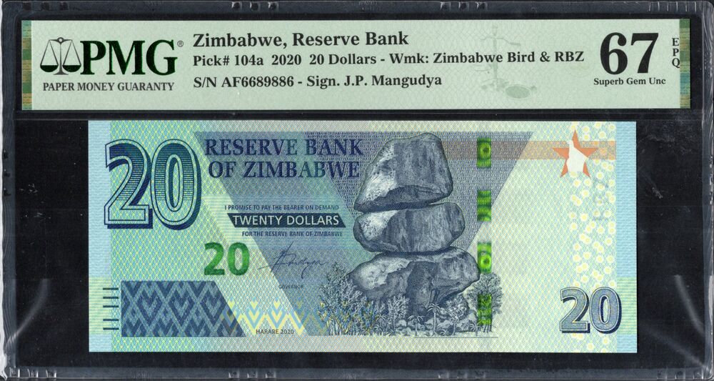 Zimbabwe - 20 Dollars 2020 - Pick # 104a - PMG 67 EPQ