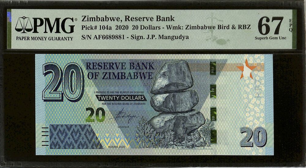 Zimbabwe - 20 Dollars 2020 - Pick # 104a - PMG 67 EPQ