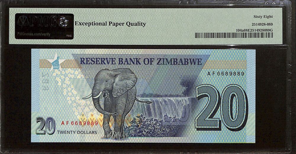 Zimbabwe - 20 Dollars 2020 - Pick # 104a - PMG 68 EPQ