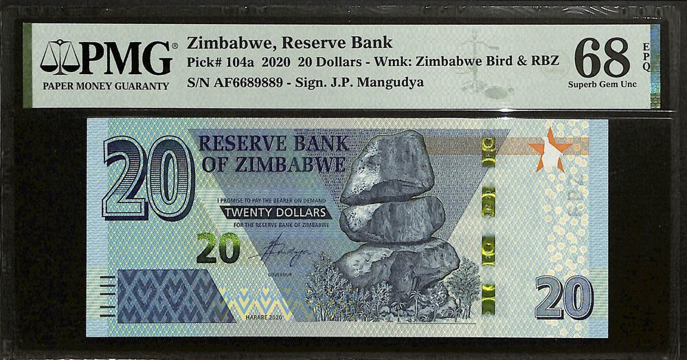 Zimbabwe - 20 Dollars 2020 - Pick # 104a - PMG 68 EPQ
