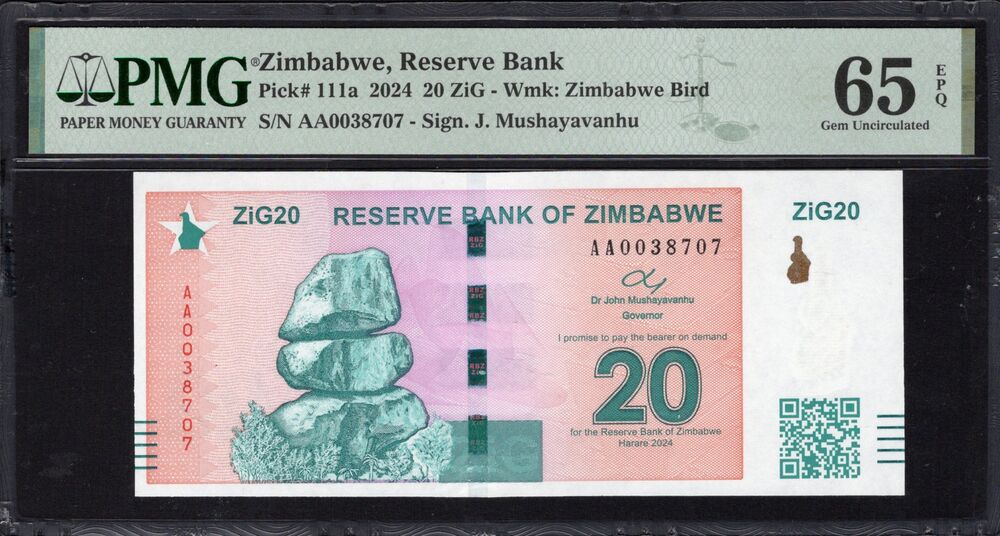 Zimbabwe - 20 ZiG 2024 - Pick # 111a - PMG 65 EPQ