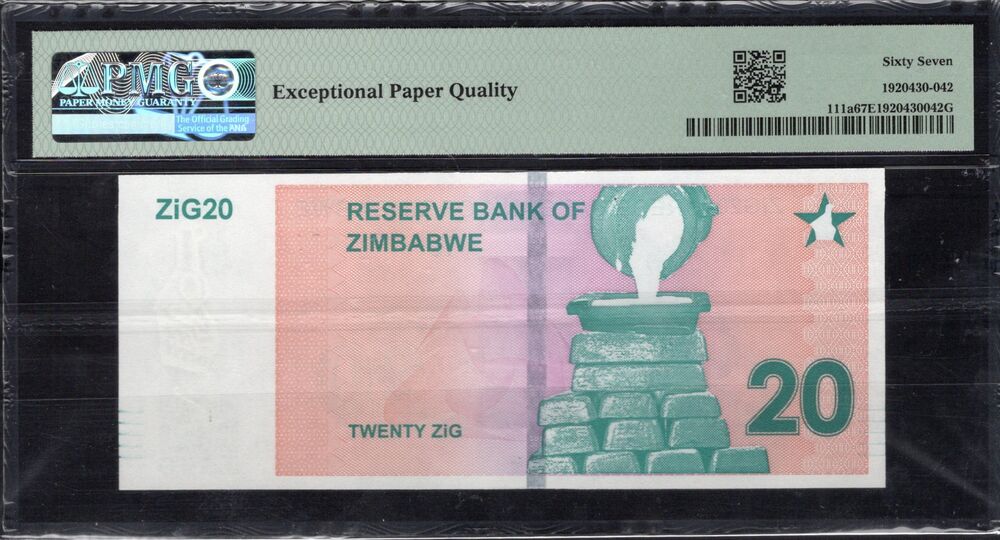 Zimbabwe - 20 ZiG 2024 - Pick # 111a - PMG 67 EPQ