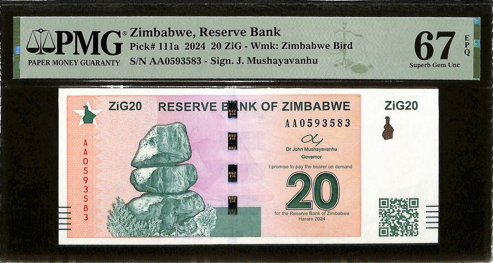 Zimbabwe - 20 ZiG 2024 - Pick # 111a - PMG 67 EPQ