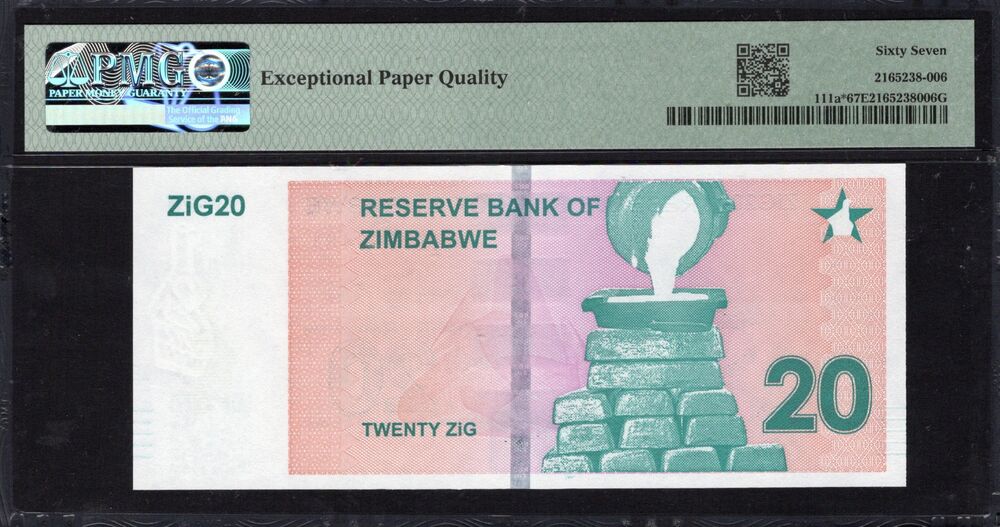 Zimbabwe - 20 ZiG 2024 - Pick # 111a* - REPLACEMENT - PMG 67 EPQ