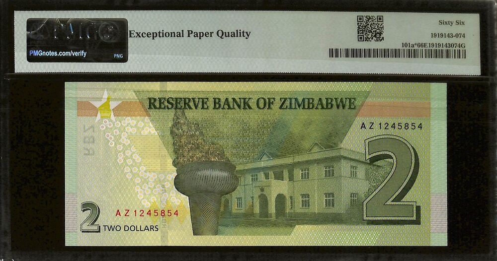 Zimbabwe - 2 Dollars 2019 - Pick # 101a - REPLACEMENT - PMG 66 EPQ