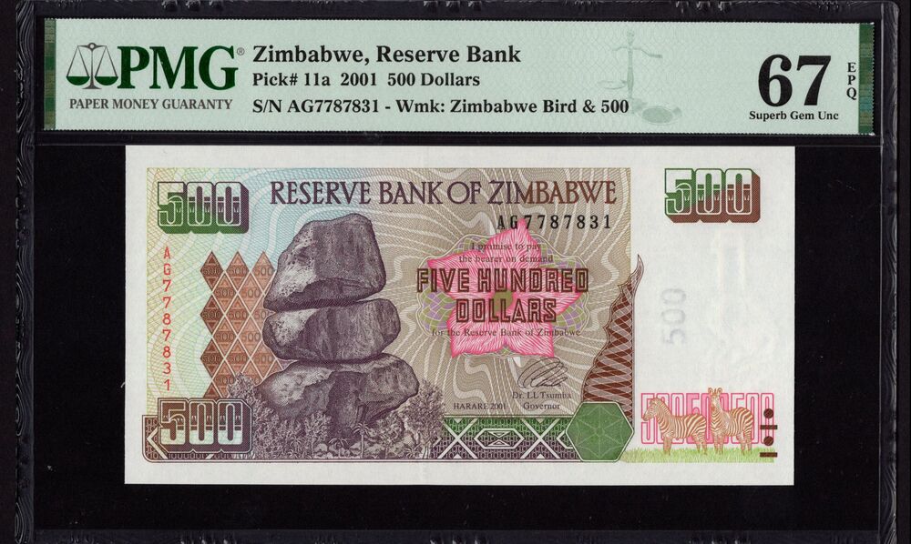 Zimbabwe - 500 Dollars 2001 - Pick # 11a - PMG 67 EPQ