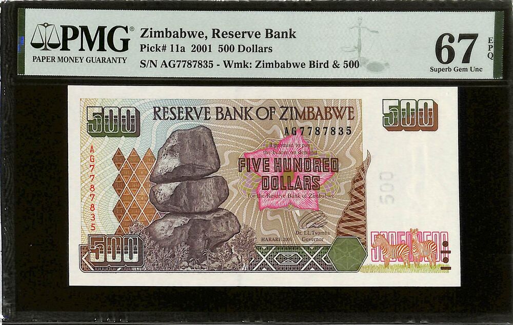Zimbabwe - 500 Dollars 2001 - Pick # 11a - PMG 67 EPQ