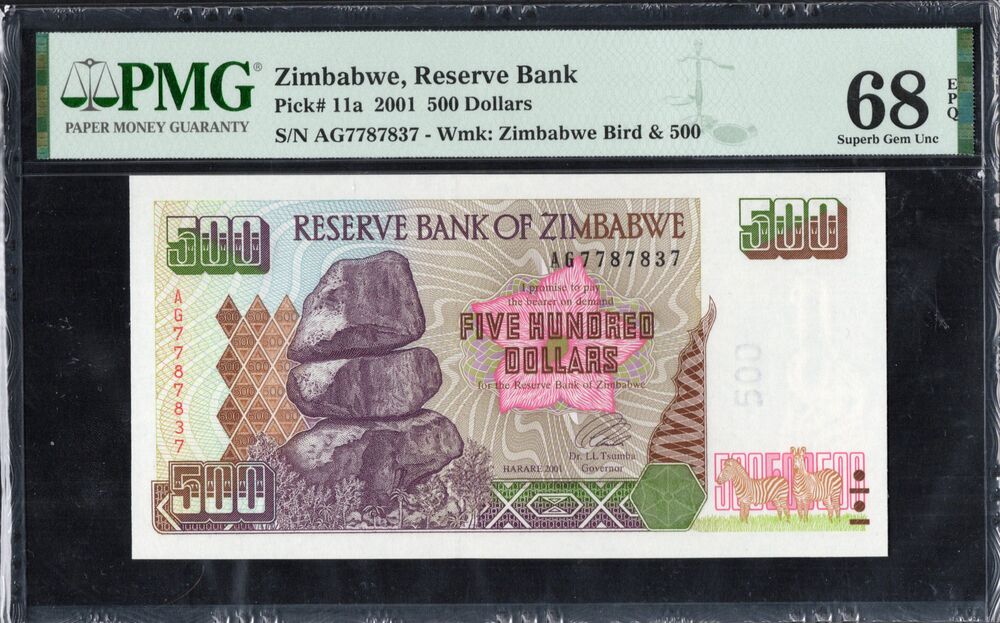 Zimbabwe - 500 Dollars 2001 - Pick # 11a - PMG 68 EPQ