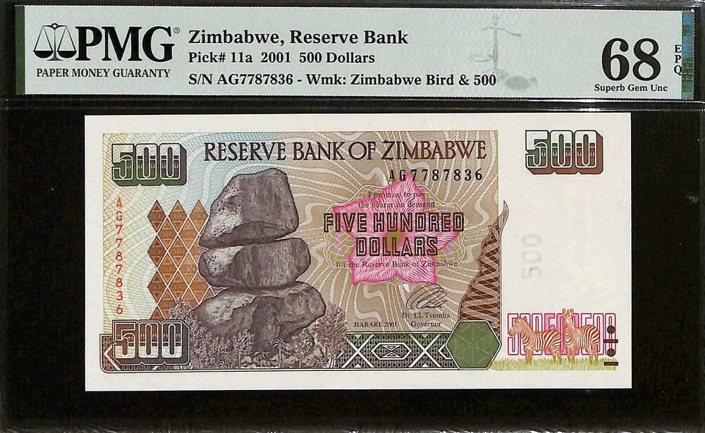 Zimbabwe - 500 Dollars 2001 - Pick # 11a - PMG 68 EPQ