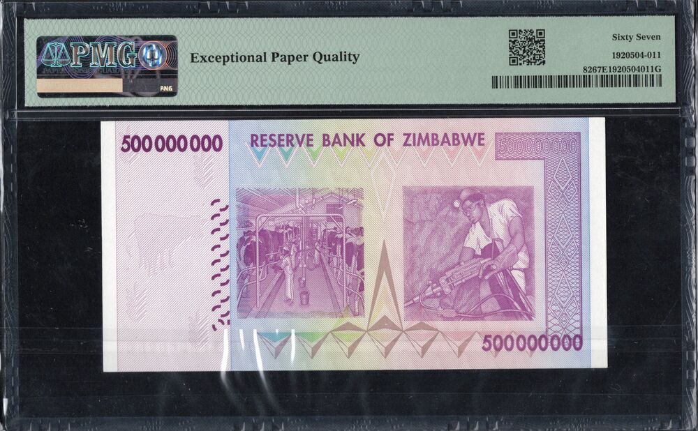 Zimbabwe - 500 Million Dollars 2008 - Pick # 82 - PMG 67 EPQ