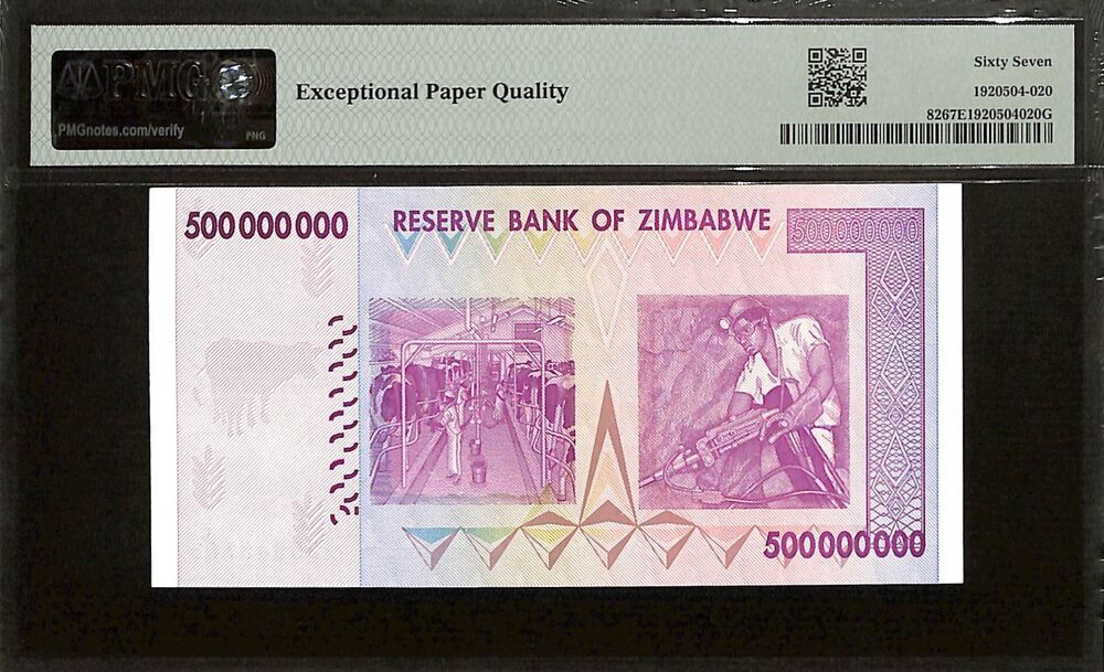 Zimbabwe - 500 Million Dollars 2008 - Pick # 82 - PMG 67 EPQ