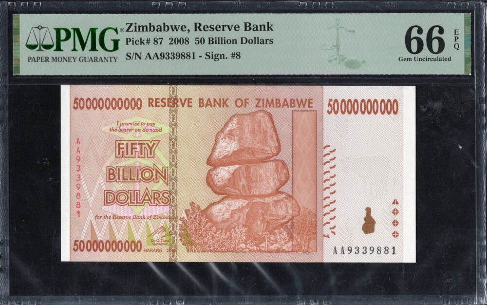Zimbabwe - 50 Billion Dollars 2008 - Pick # 87 - PMG 66 EPQ