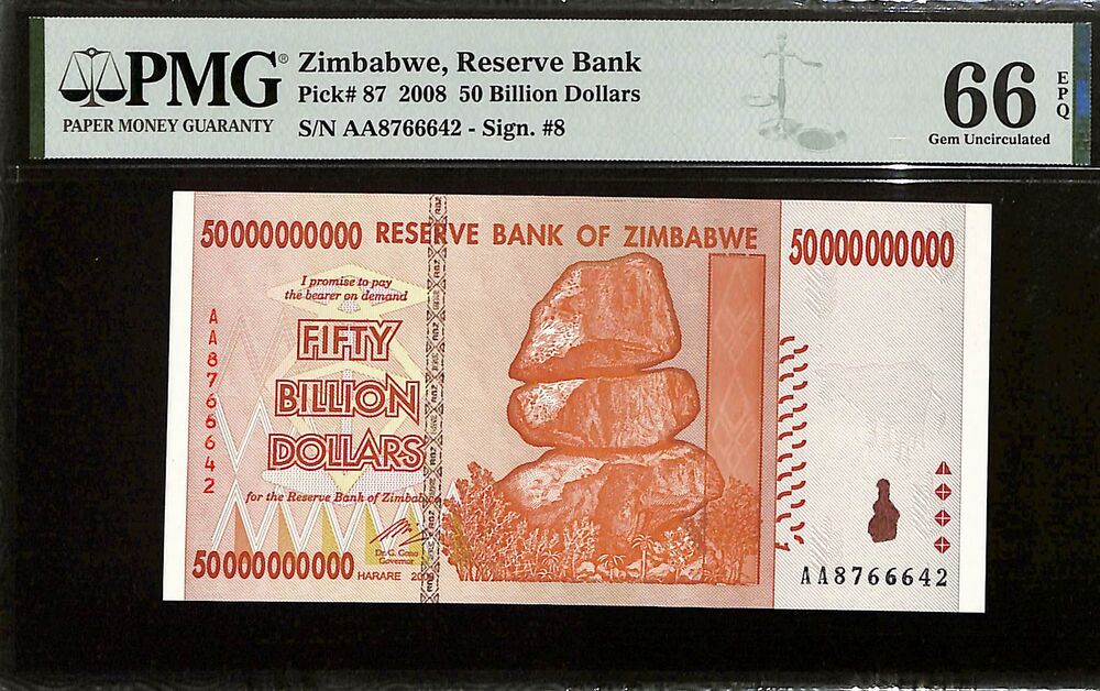 Zimbabwe - 50 Billion Dollars 2008 - Pick # 87 - PMG 66 EPQ
