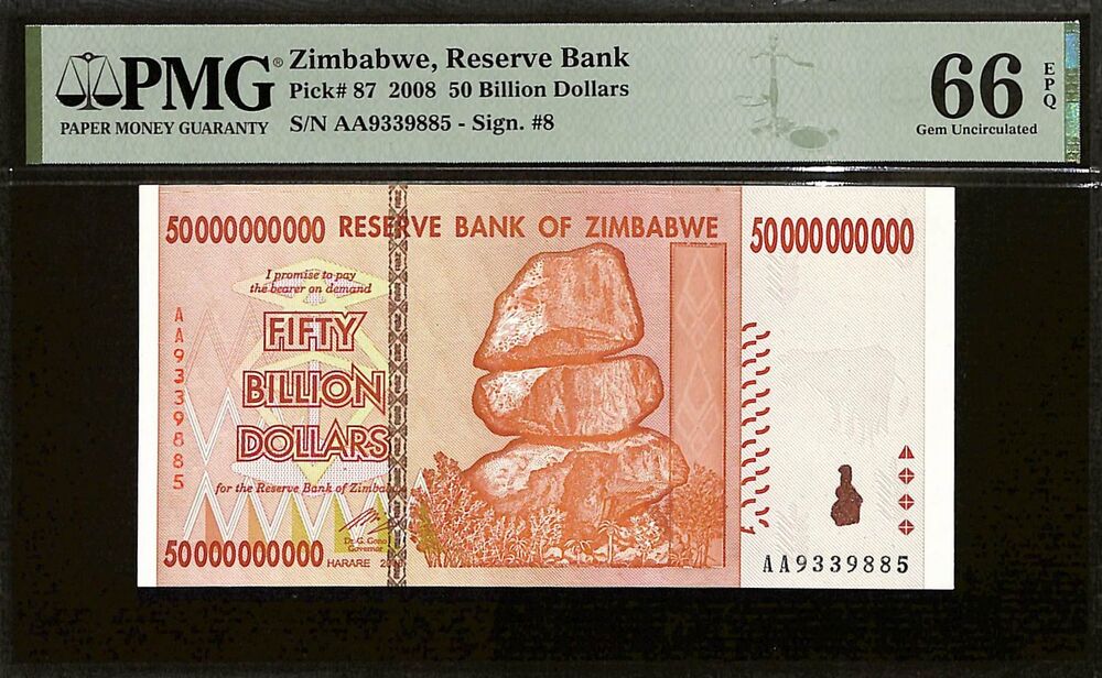 Zimbabwe - 50 Billion Dollars 2008 - Pick # 87 - PMG 66 EPQ