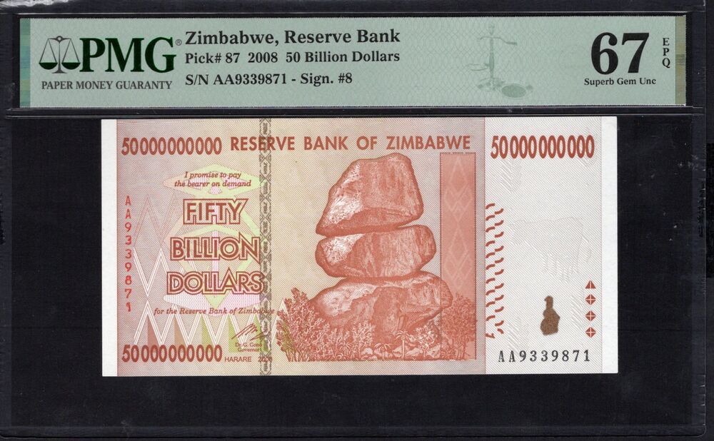 Zimbabwe - 50 Billion Dollars 2008 - Pick # 87 - PMG 67 EPQ