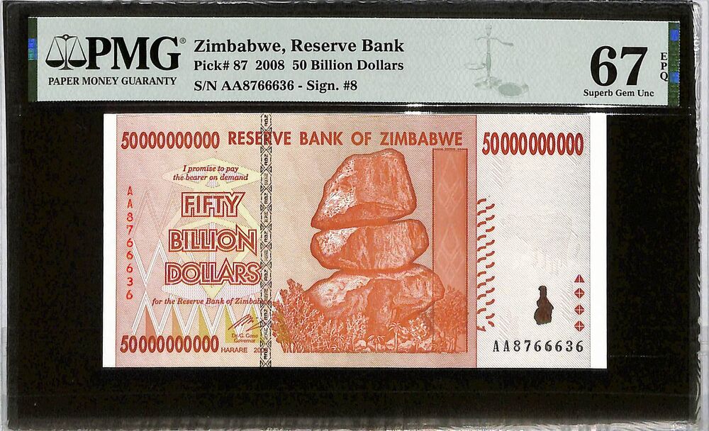 Zimbabwe - 50 Billion Dollars 2008 - Pick # 87 - PMG 67 EPQ