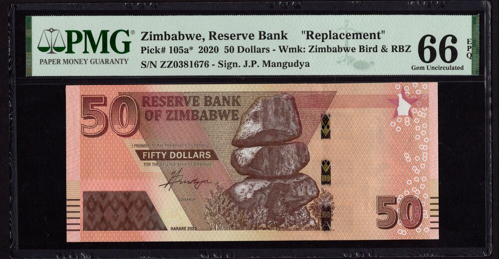 Zimbabwe - 50 Dollars 2020 - Pick # 105a - REPLACEMENT - PMG 66 EPQ