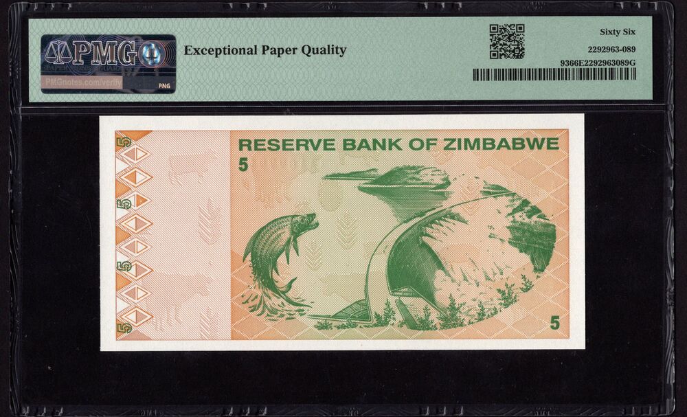 Zimbabwe - 5 Dollars 2009 - Pick # 93 - PMG 66 EPQ
