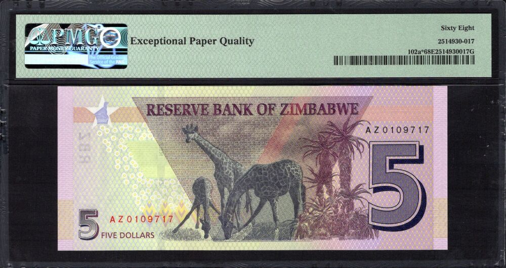 Zimbabwe - 5 Dollars 2019 - Pick # 102a - REPLACEMENT - PMG 68 EPQ