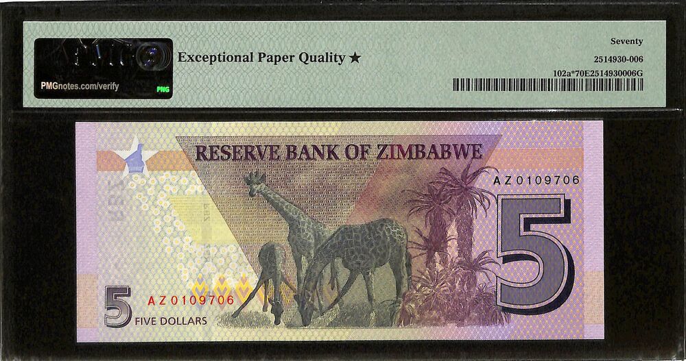 Zimbabwe - 5 Dollars 2019 - Pick # 102a - REPLACEMENT - PMG 70 EPQ