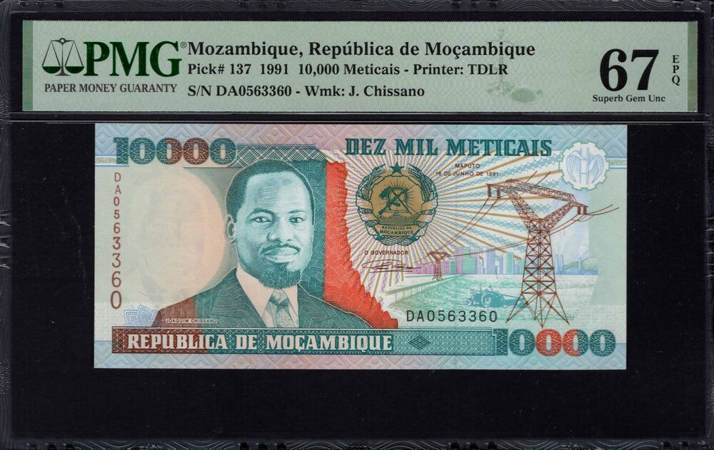 Mozambique - 10.000 Meticais 1991 - Pick # 137 - PMG 67 EPQ