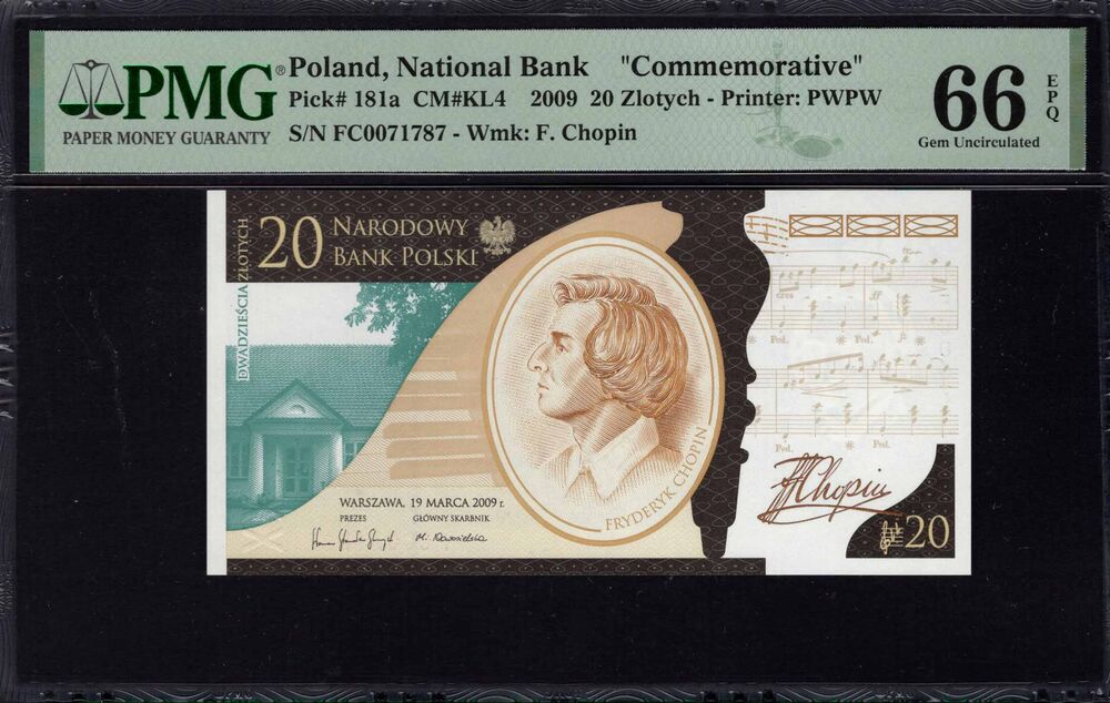 Poland - 20 Zlotych 2009 - Pick # 181a - PMG 66 EPQ