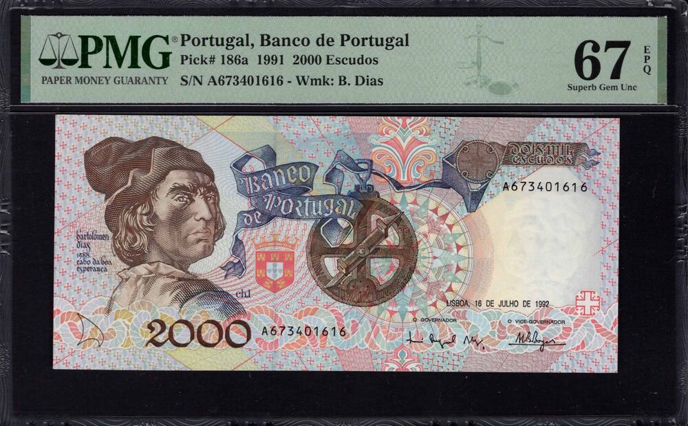 Portugal - 2000 Escudos 1991 - Pick # 186a - PMG 67 EPQ