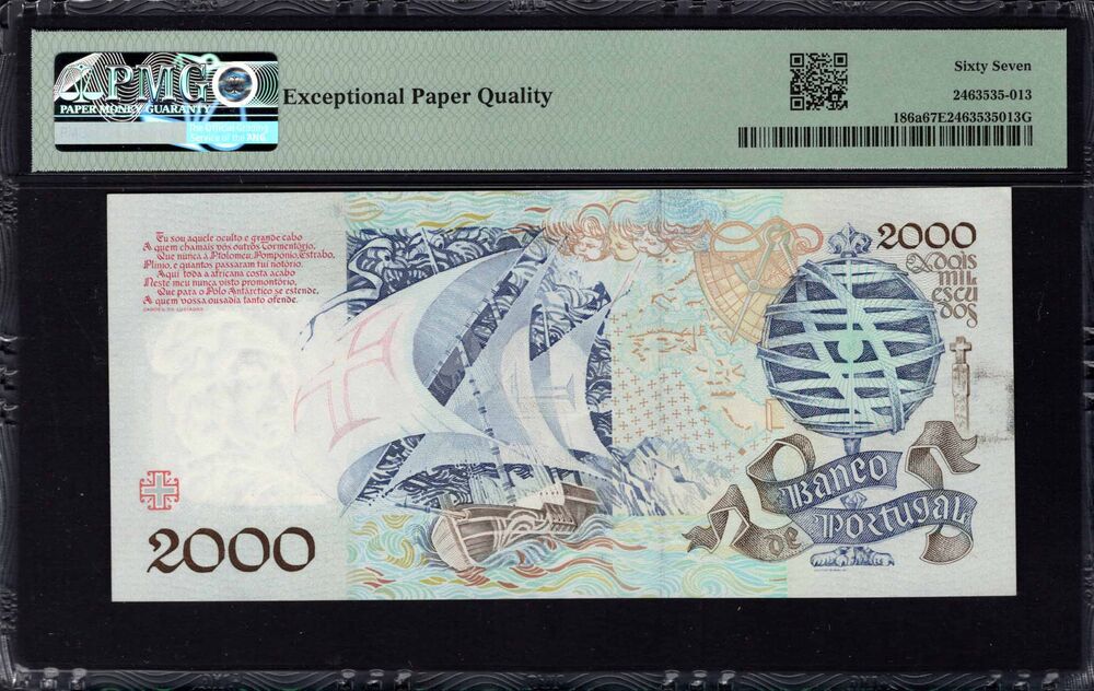 Portugal - 2000 Escudos 1991 - Pick # 186a - PMG 67 EPQ