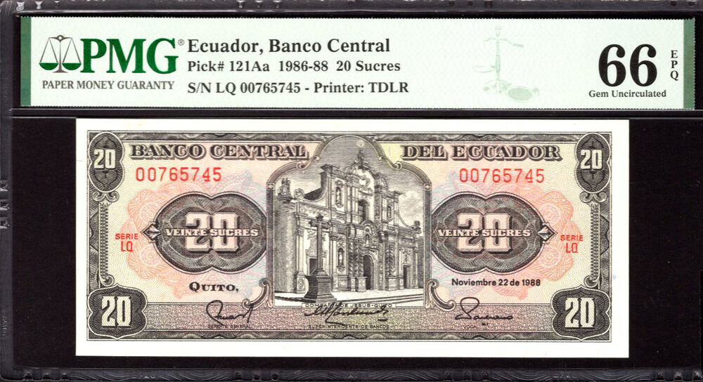 Ecuador - 20 Sucres 1986-88 - Pick # 121Aa - PMG 66 EPQ