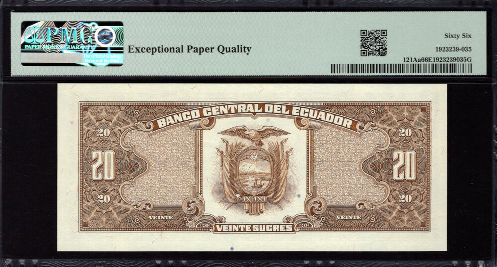 Ecuador - 20 Sucres 1986-88 - Pick # 121Aa - PMG 66 EPQ
