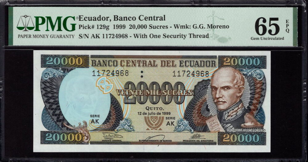 Ecuador - 20.000 Sucres 1999 - Pick # 129g - PMG 65 EPQ