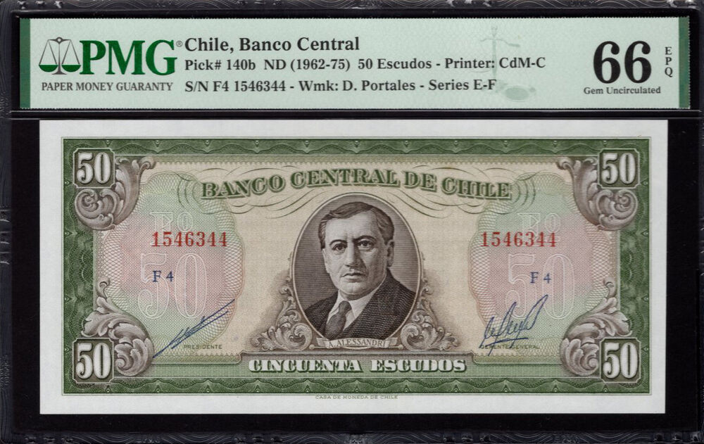 Chile - 50 Escudos 1962 - Pick # 140b - PMG 66 EPQ