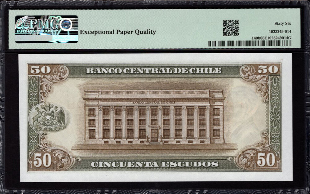Chile - 50 Escudos 1962 - Pick # 140b - PMG 66 EPQ