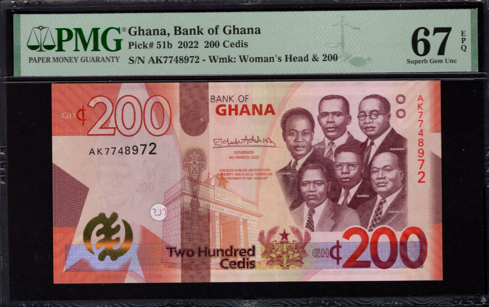 Ghana - 200 Cedis 2022 - Pick # 51b - PMG 67 EPQ