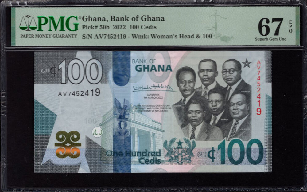 Ghana - 100 Cedis 2022 - Pick # 50b - PMG 67 EPQ