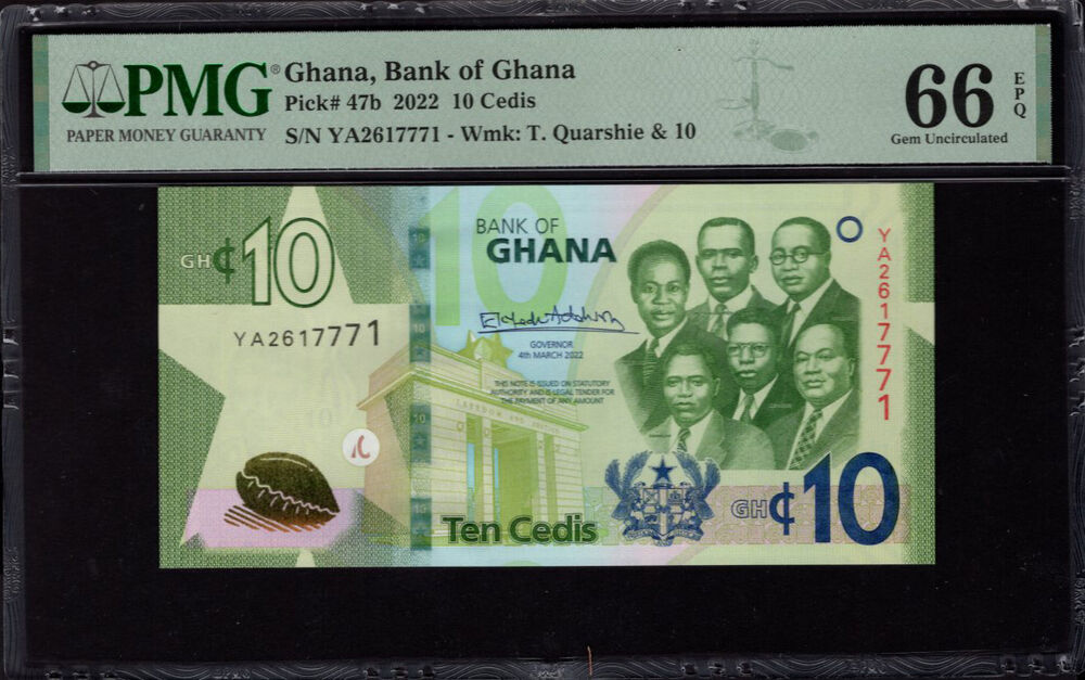 Ghana - 10 Cedis 2022 - Pick # 47b - PMG 66 EPQ