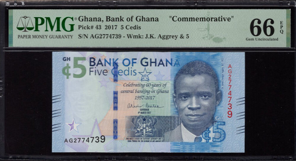 Ghana - 5 Cedis 2017 - Pick # 43 - PMG 66 EPQ