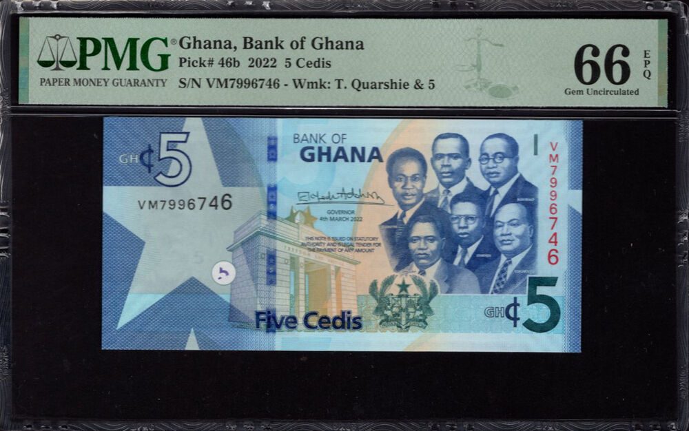 Ghana - 5 Cedis 2022 - Pick # 46b - PMG 66 EPQ