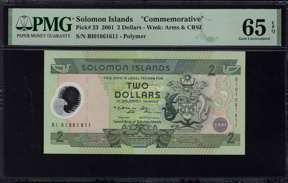 Solomon Islands - 2 Dollars 2001 - Pick # 23 - PMG 65 EPQ