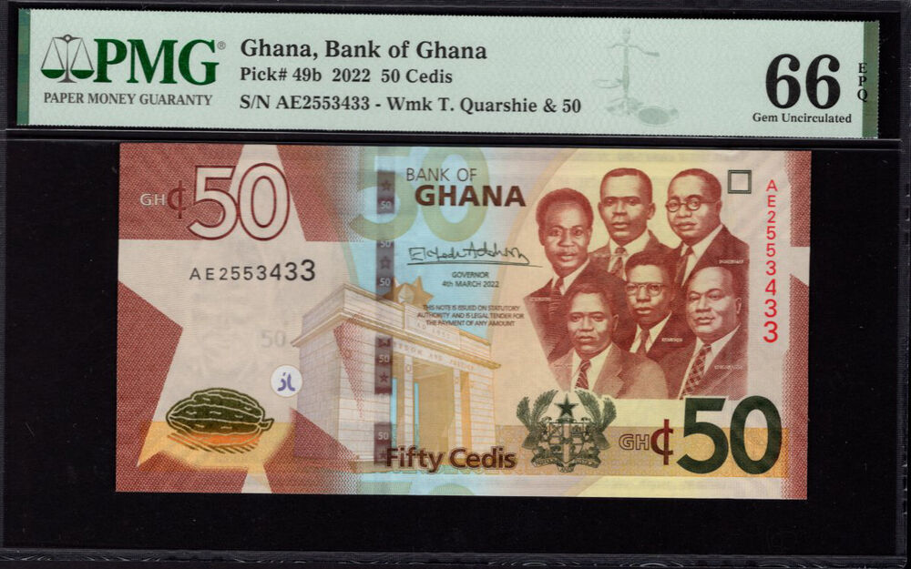 Ghana - 50 Cedis 2022 - Pick # 49b - PMG 66 EPQ