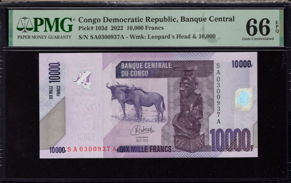 Congo Democratic Republic - 10.000 Francs 2022 - Pick # 103d - PMG 66 EPQ
