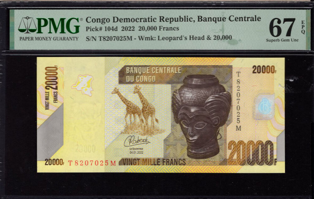 Congo Democratic Republic - 20.000 Francs 2022 - Pick # 104d - PMG 67 EPQ