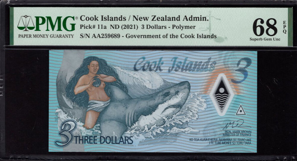 Cook Islands - 3 Dollars 2021 - Pick # 11a - PMG 68 EPQ
