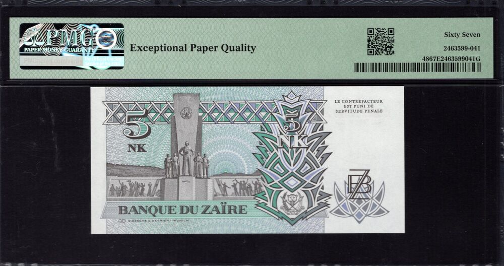 Zaire - 5 Nouveaux Makuta 1993 - Pick # 48 - PMG 67 EPQ