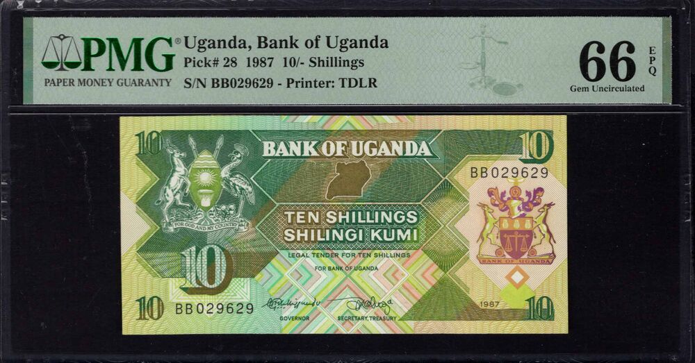 Uganda - 10 Shillings 1987 - Pick # 28 - PMG 66 EPQ