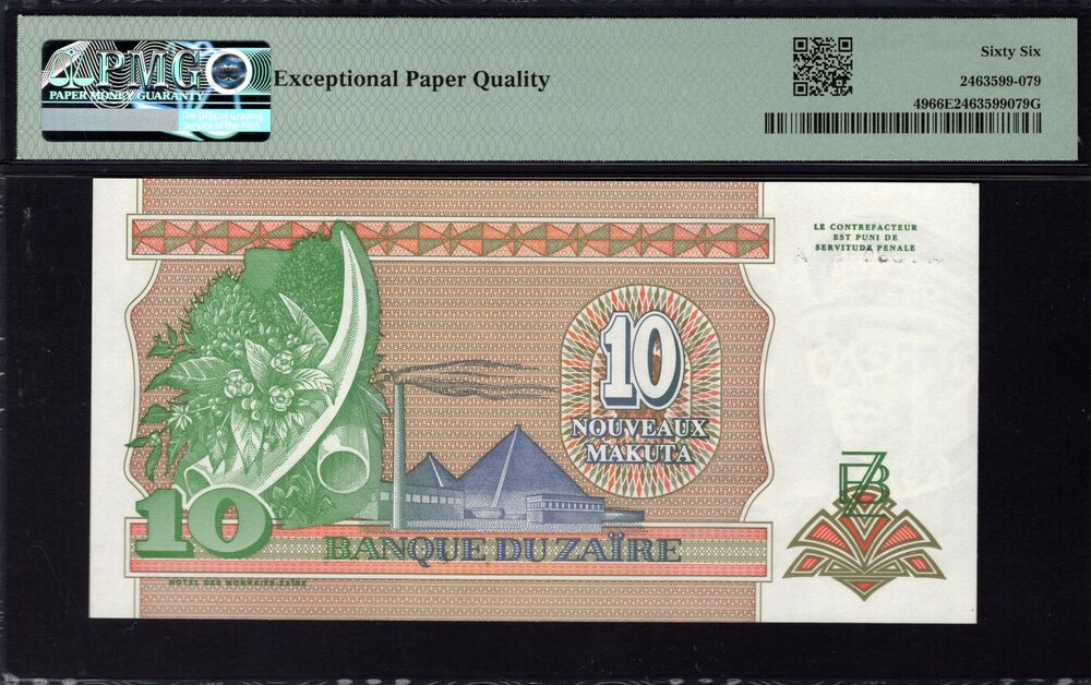 Zaire - 10 Nouveaux Makuta 1993 - Pick # 49 - PMG 66 EPQ