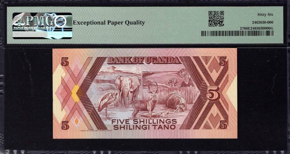 Uganda - 5 Shillings 1987 - Pick # 27 - PMG 66 EPQ